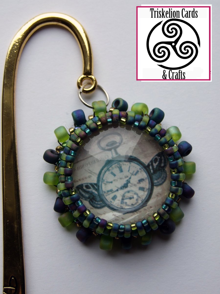 Time Flies Steampunk Gold Plated Flower Embossed Curved Metal Bookmark 