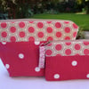 Polkadot Zipper Pouches Set - cosmetic - coins - cards - sewing kit .