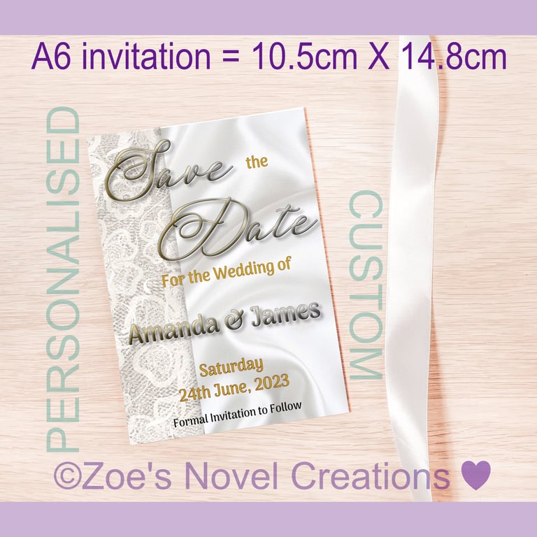 Save the Date Wedding Invitation Card (flat A6 card)