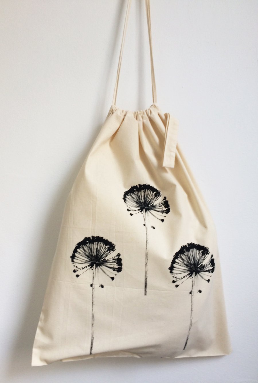 Allium Seedheads printed cotton drawstring laundry bag 
