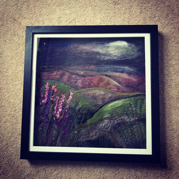 Needle felted-moonlit-moorland-landscape-picture