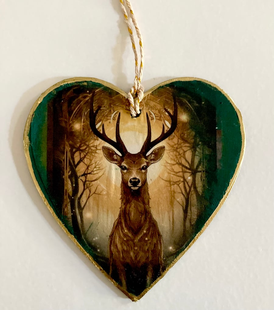 Vintage Stag Heart Shaped Hanging Decoration Christmas Home Decor