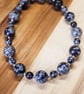 Bracelet Snowflake Obsidian and Sterling Silver Stretchy handmade - Image 2
