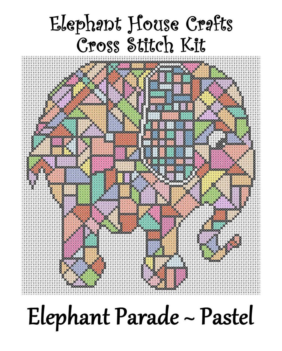 Elephant Parade Cross Stitch Kit Pastel Size Approx 7" x 7"  14 Count Aida