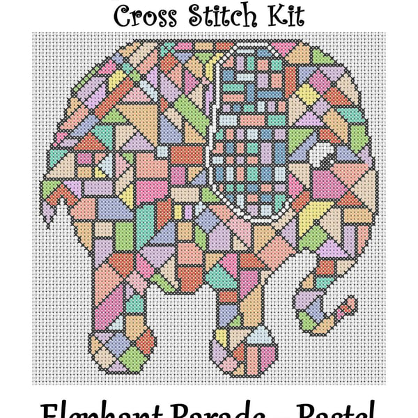 Elephant Parade Cross Stitch Kit Pastel Size Approx 7" x 7"  14 Count Aida