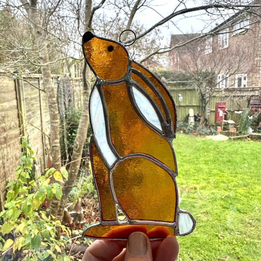 Stained Glass Hare Suncatcher - Moon Gazing Hare - Handmade Window Decoration 