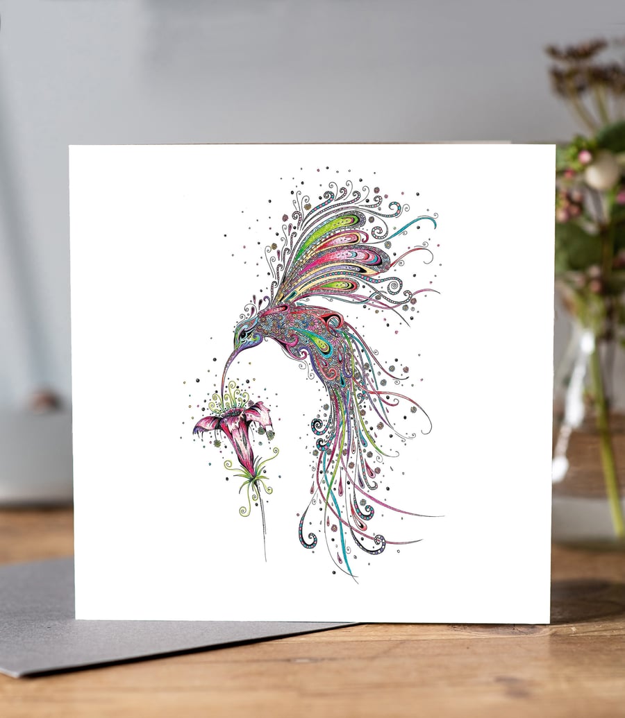 Swirly Hummingbird greeting card