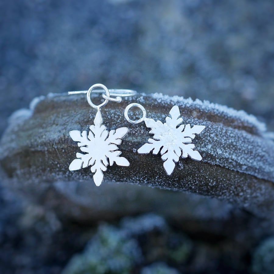 Eco Silver Snowflake Dangle Earrings