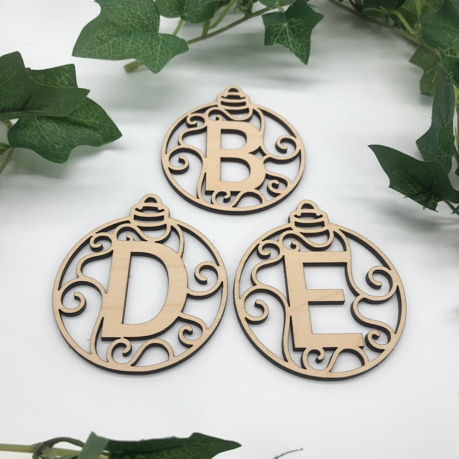 Personalised Decoration Bauble, Tree Ornament Letter, Initial Wooden Personalise