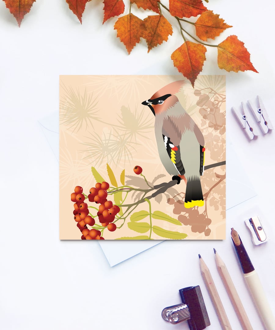 Waxwing Greetings Card - British Bird, Eco Friendly, Blank