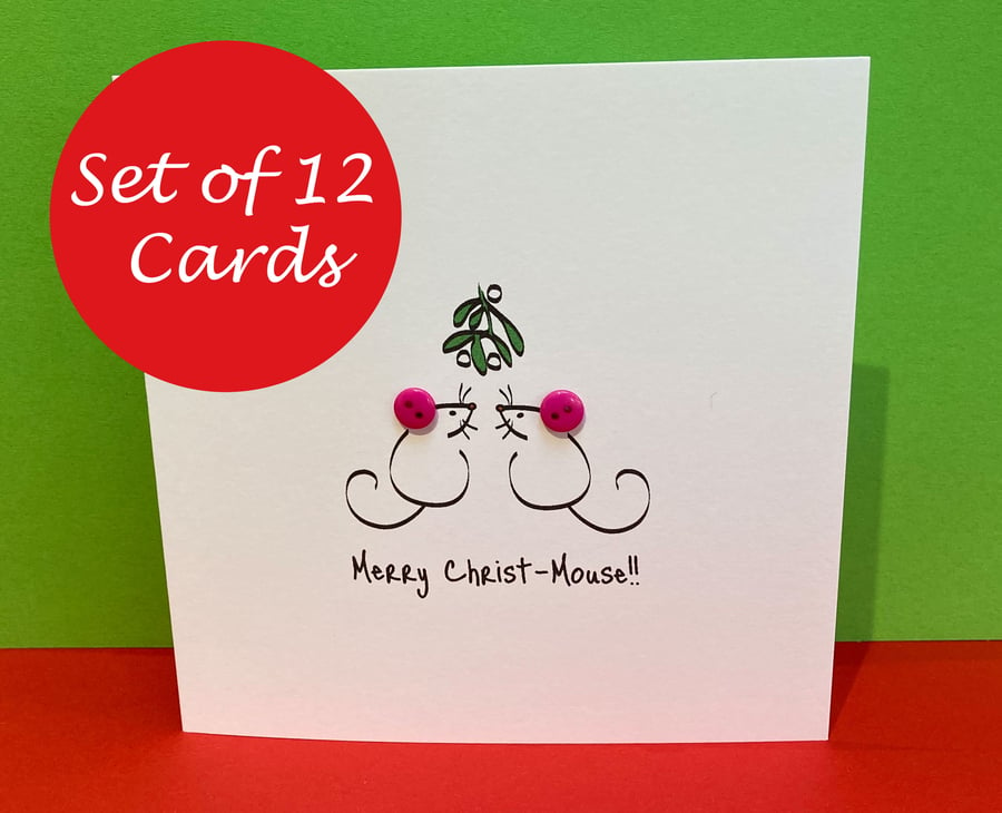 Set of 12 Christmas Cards - Merry Christ...mouse!