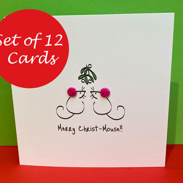 Set of 12 Christmas Cards - Merry Christ...mouse!