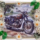 Retro Vintage Motorbike Hand Crafted Decoupage Greeting Card - Blank - 3272
