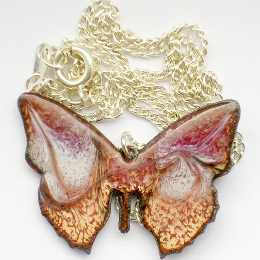 orchid and white butterfly pendant