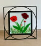 Fused glass art poppy picture in frame