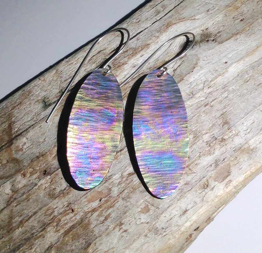  Handmade Coloured and Textured Titanium Earrings - UK Free Post