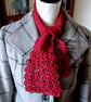 Crochet Lacy Waterfall Scarf in Dark Red Wool - Image 1