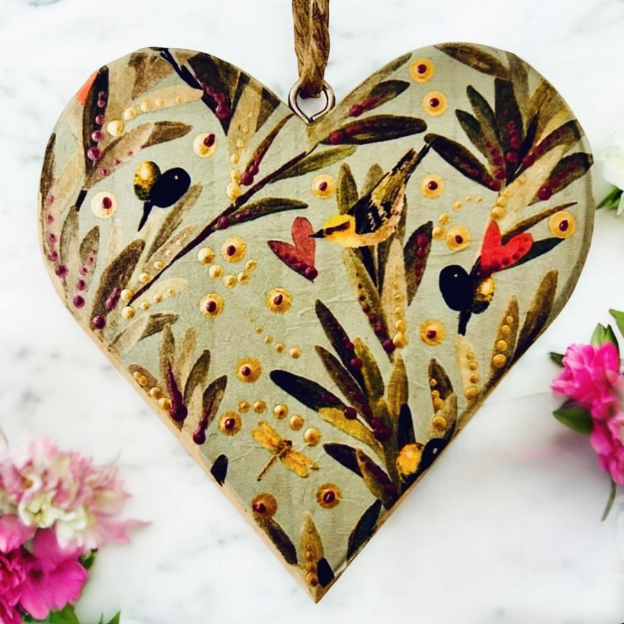 Decoupaged wood heart 