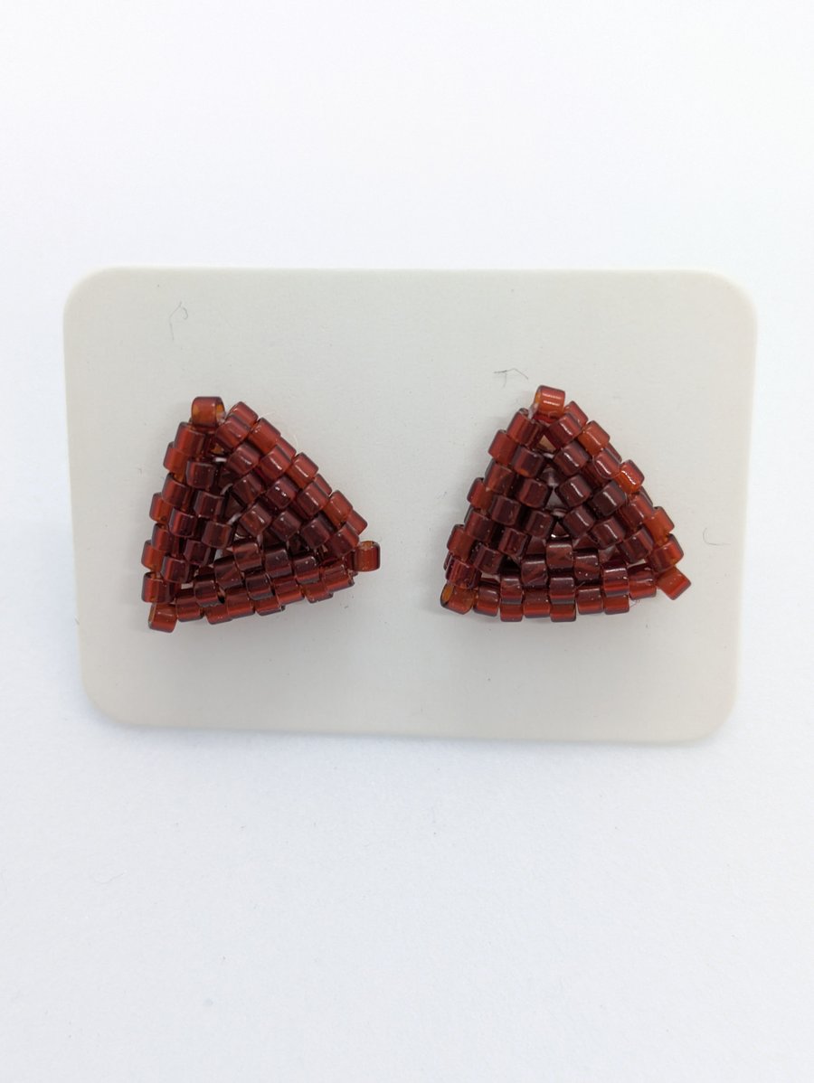 Triangle Stud Earrings - Dark Red