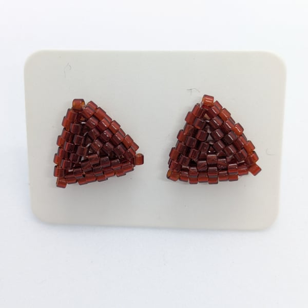 Triangle Stud Earrings - Dark Red