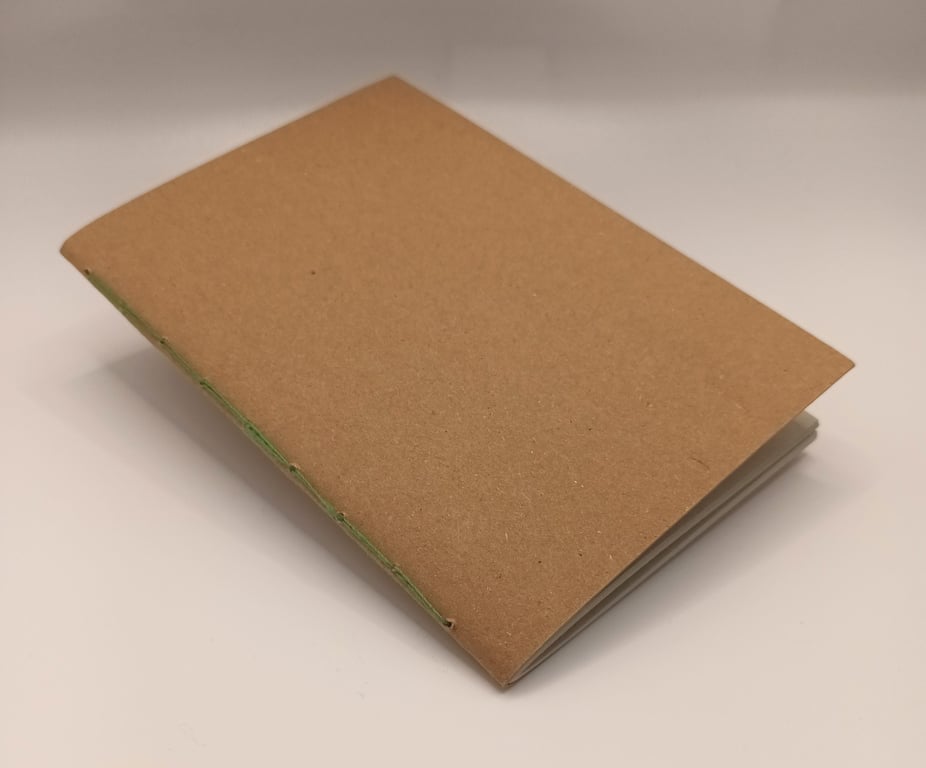 Hand bound, A6 Kraft cover Notebook, Green binding, Grey paper