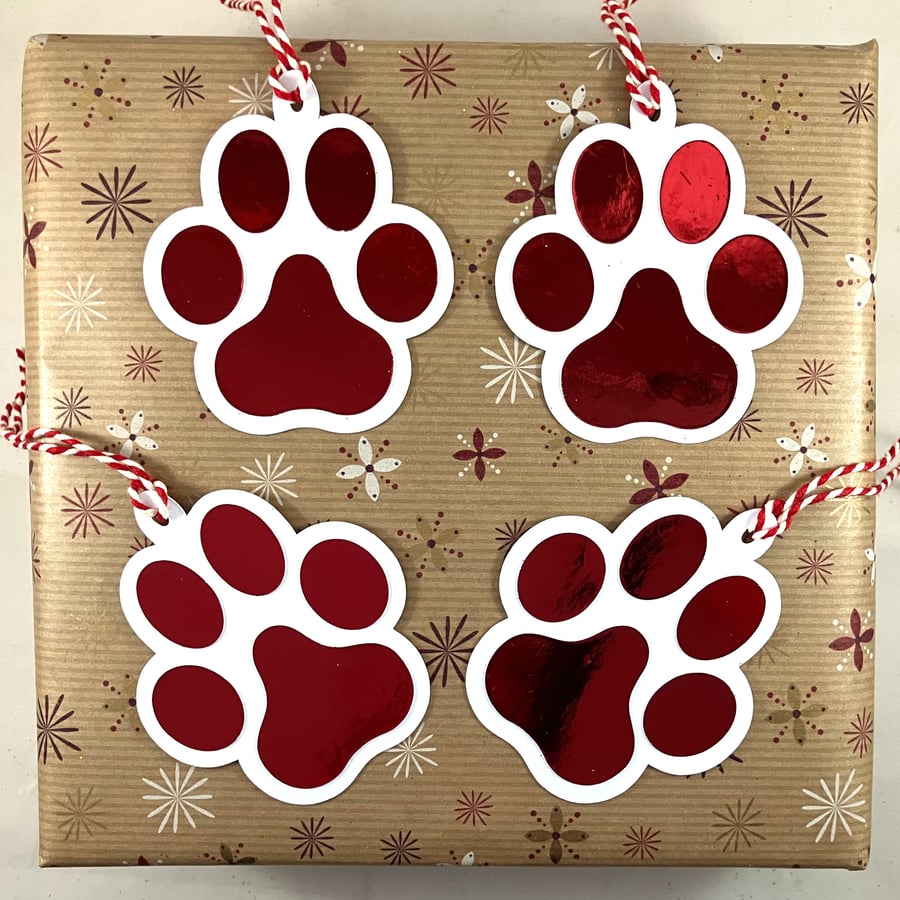 Red mirri card paw print gift tags