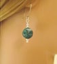Striped green agate bead earrings sterling silver gemstone handmade