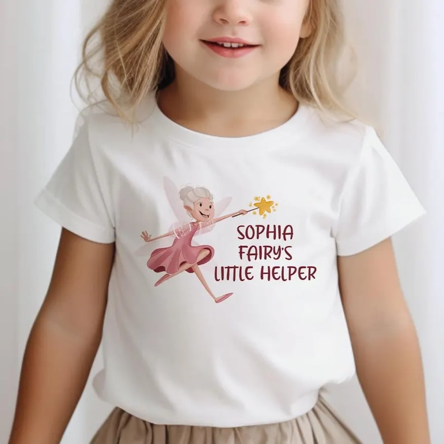 Girls Personalised Fairy's Little Helper T-Shirt – Child Tee – Sizes 2 & 4
