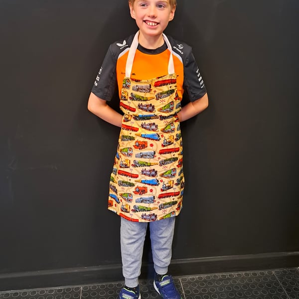 Train, Apron, age 10-16 years, small adult, hand made