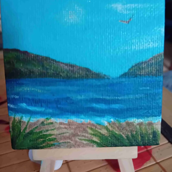 Mini canvas painting of a seascape 