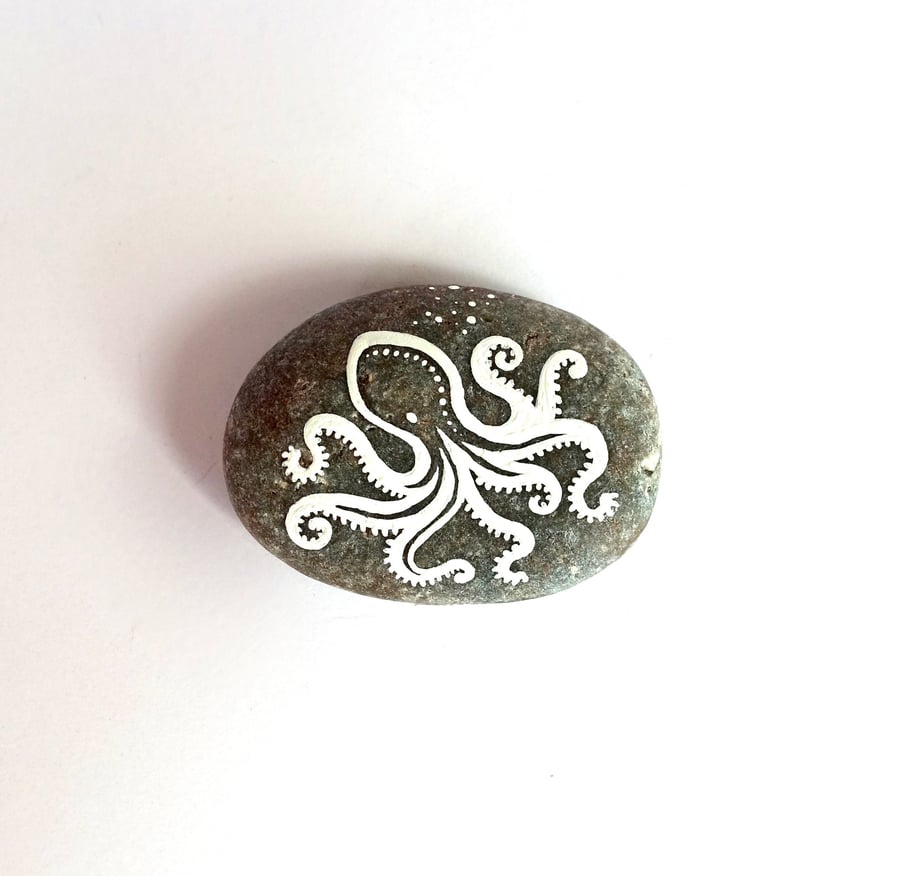 Painted Octopus Spirit Stone, Sea Inspired Eclectic Apartment Home Decor Art