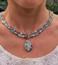 Ocean Mist Gemstone Necklace Aquamarine and Jasper Beaded Gift