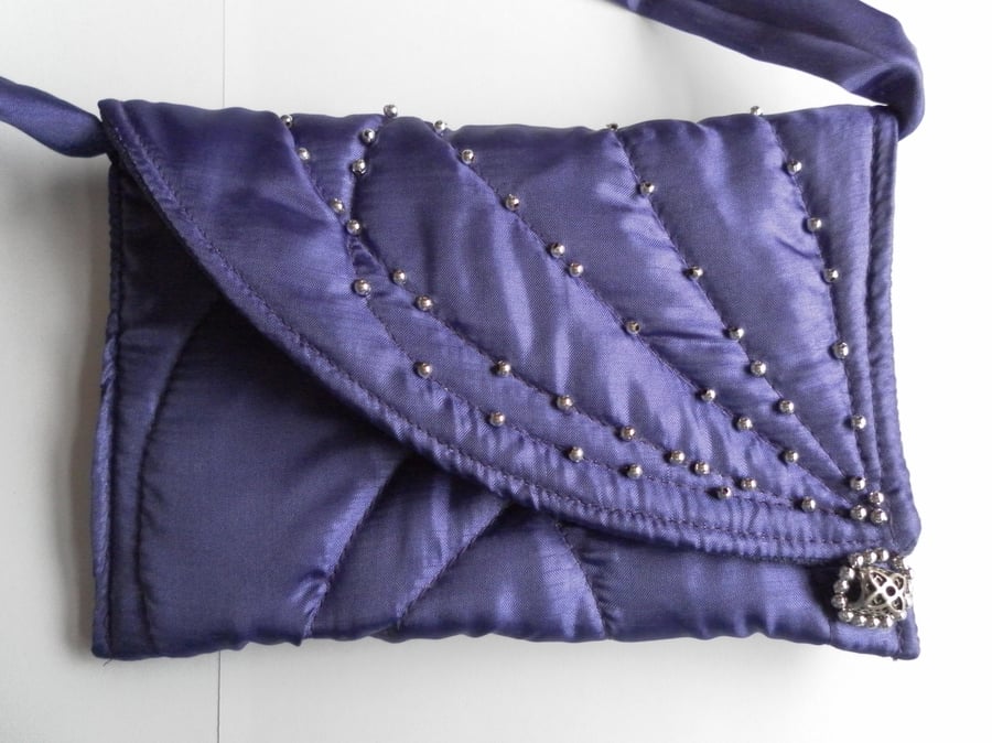 Small Shoulder Bag, Beaded and Quilted, Purple, Evening, Wedding, Prom