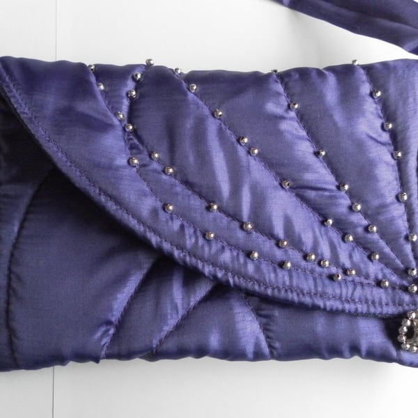 Small Shoulder Bag, Beaded and Quilted, Purple, Evening, Wedding, Prom