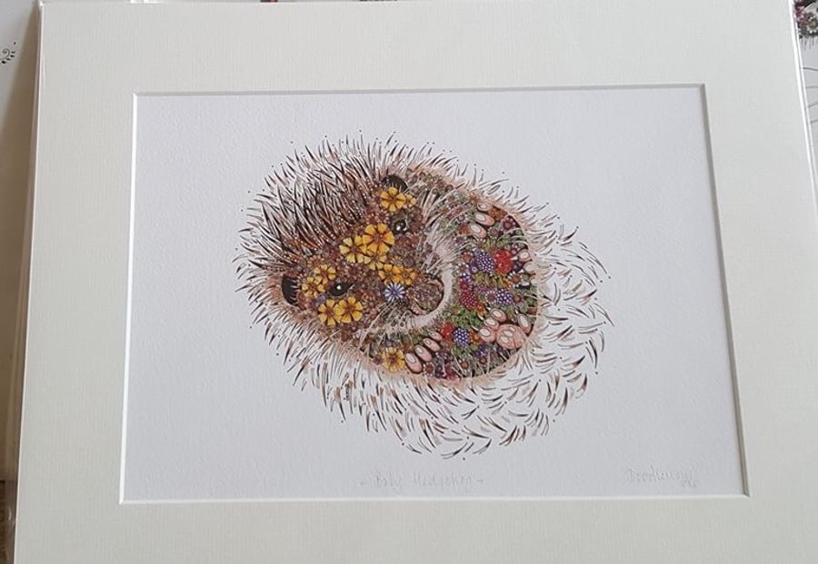 Berry Hedgehog print 12 x 15" mounted and ready to frame