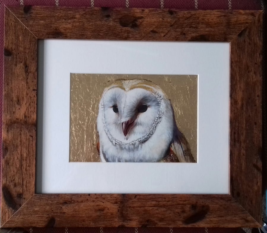 Barn Owl Original Oil Painting on Gold Leaf