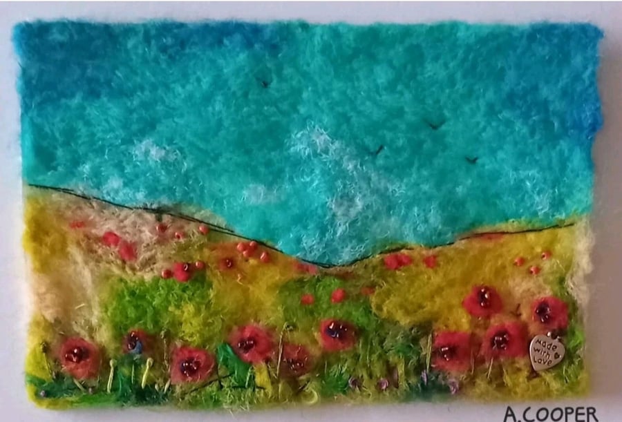 ,POPPY HILL, handmade,original,needle felted wool picture 