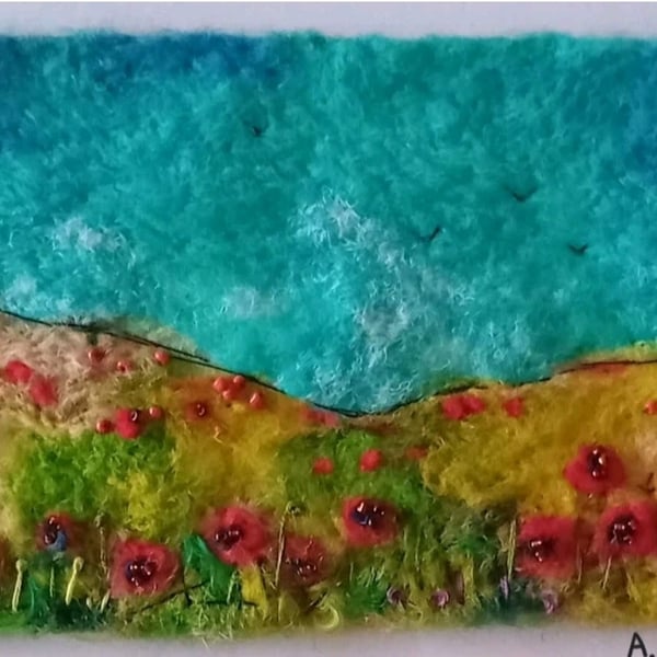 ,POPPY HILL, handmade,original,needle felted wool picture 