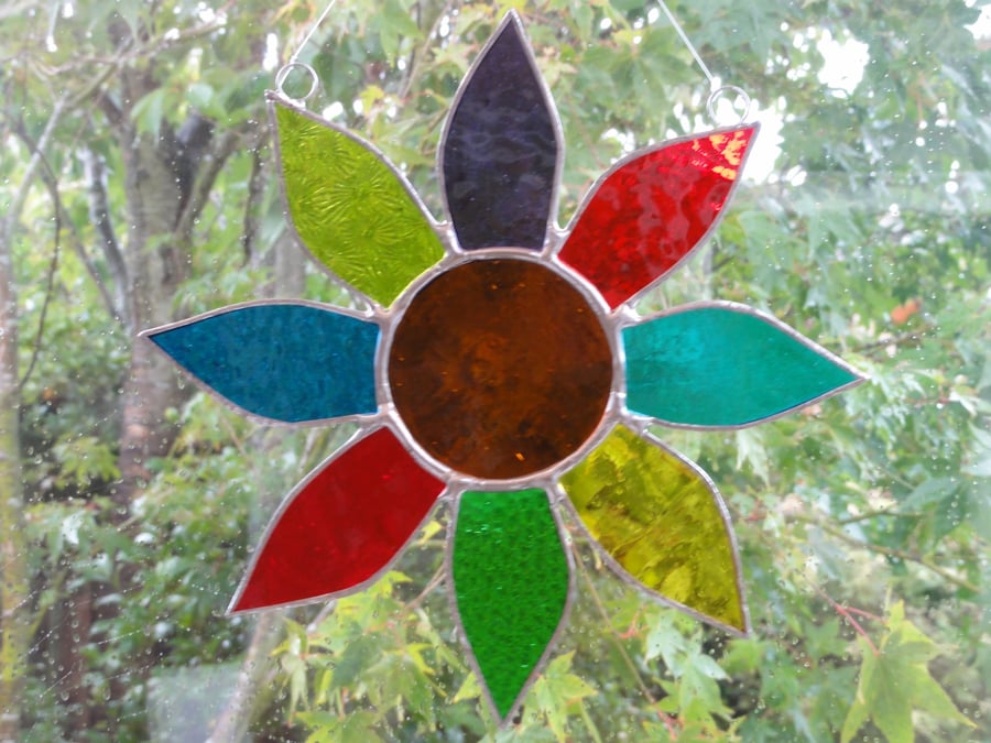 Stained Glass Flower Suncatcher - Multi Vibrant