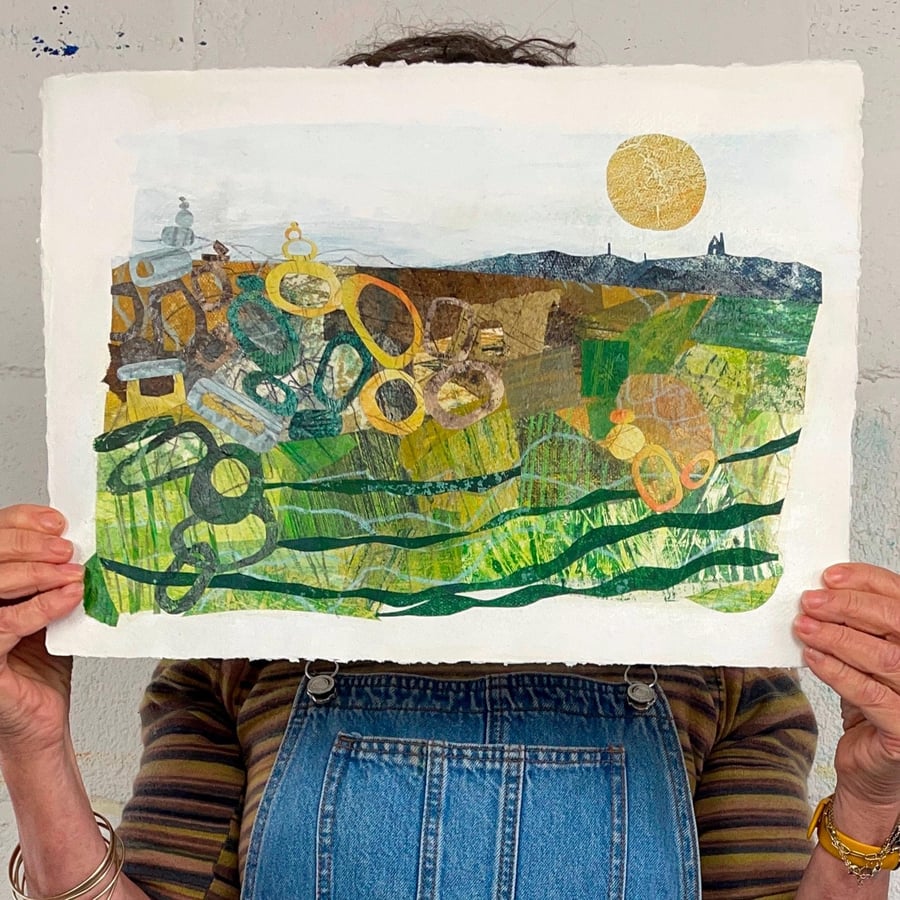 Signed Original Landscape Painting: Collaged Artwork Inspired By Cornwall