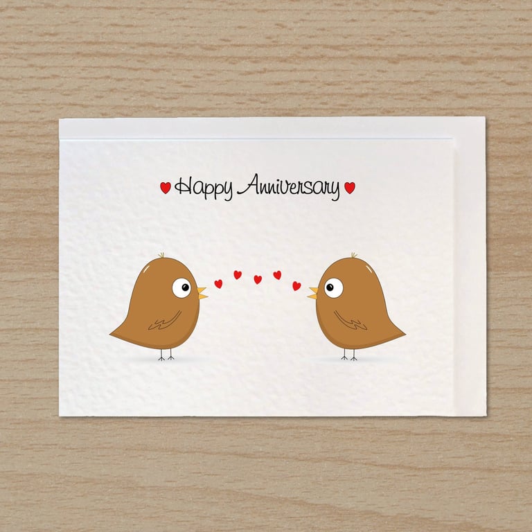 Anniversary card with cute birds, Wedding anniversary, Card for couple,