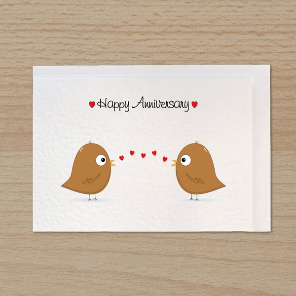 Anniversary card with cute birds, Wedding anniversary, Card for couple,