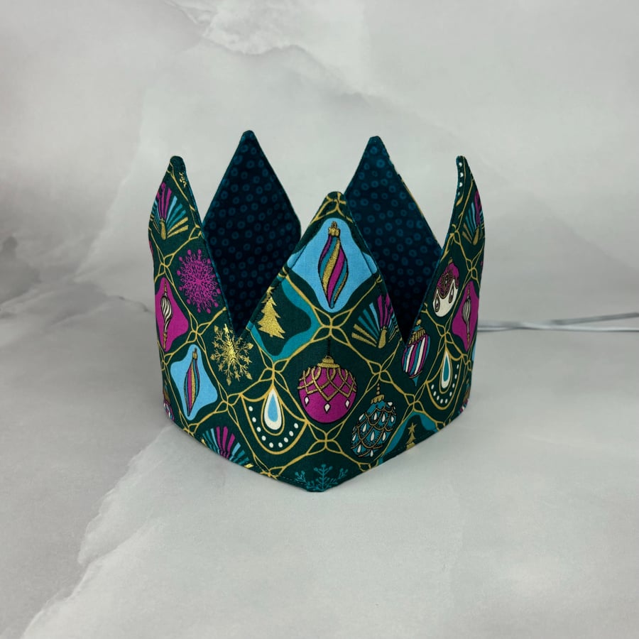 Handmade Christmas crown, Baubles Xmas fabric party hat, Reusable