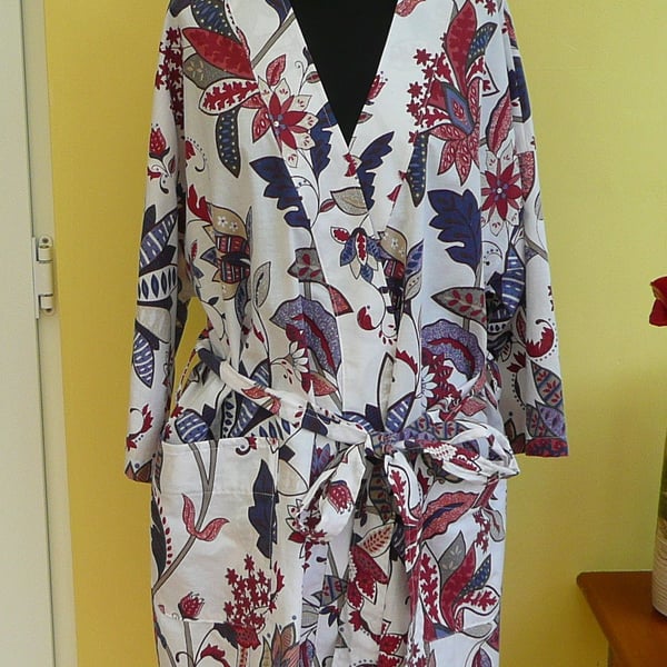 Kimono dressing gown blue white floral bath robe