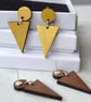 Wooden Gold-painted Two-part Dangly Earring with Triangle - Image 1