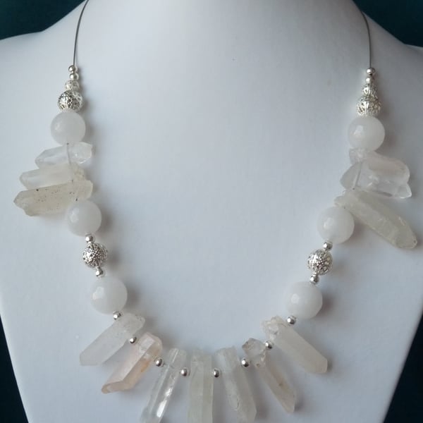 White Quartz & Quartzite Necklace  - Handmade - Genuine Gemstone 