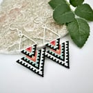 Colourful tribal style bead woven triangle earrings