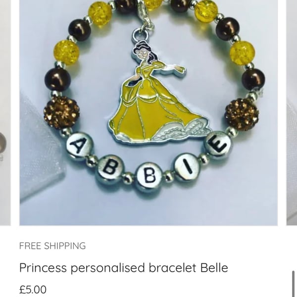 Personalised belle stretch beaded shamballa bracelet adult kids toddler 