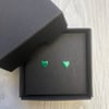 Green enamel heart studs. Sterling silver studs.