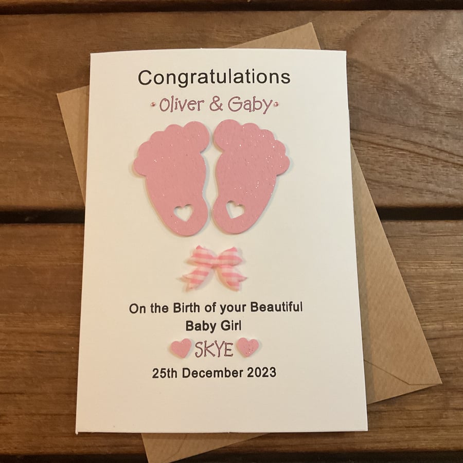 Handmade personalised New baby card - Baby Girl